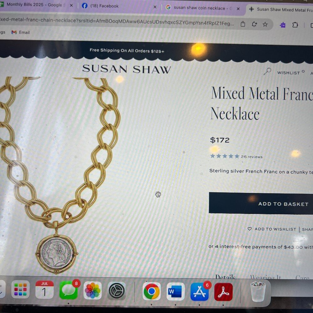 Susan Shaw Mixed Metal Franc Chain Necklace